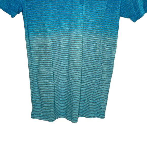 Lords of Harlech S NEW Mens V Neck T Shirt Striped Aqua Short Sleeve Active - Picture 5 of 8